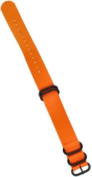 Stylowy pasek do zegarka NATO 036 w pomarańczowym kolorze. Parciany materiał, długość 26,5 cm, szerokość 22 mm, czarna sprzączka. Idealny do codziennych i sportowych stylizacji.1.jpg